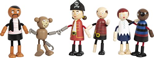 Small Foot Bambole Pieghevoli Personaggi Pirata In Legno, 5 Pirati E 1 Scimmia, Flessibili, Dai 3 Anni, 12412
