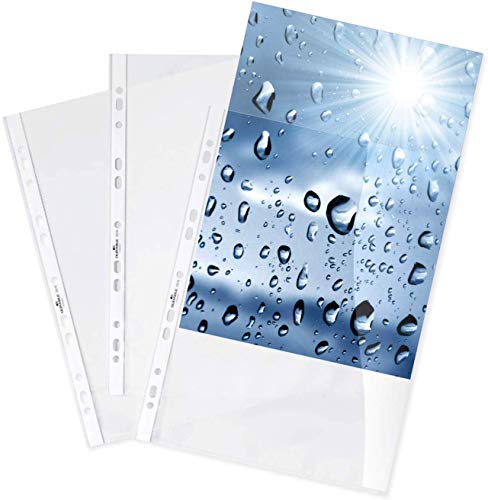 Durable 267619 - Busta Premium Forata Per Cataloghi, F.To A4, Finitura Lucida, Apertura Lato Superiore, Trasparente, Confezione 100 Pezzi
