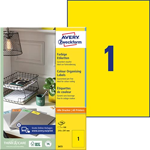Avery 3473 Etichetta Laser/Inchiostro 210X297, Giallo