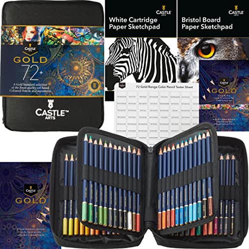 Castle Art Supplies Set Di 72 Matite Colorate Di Qualità Oro Con Extra | Anime A Base D’Olio Più Appuntite E Resistenti Alla Rottura | Per Artisti Adu