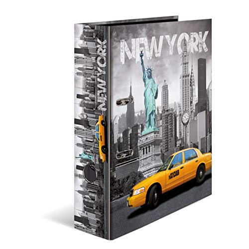 Herma Registratore A Leva Con Anelli Trend Cities Con Motivo New York, A4, Dorso 7 Cm, Cartonato, Colori