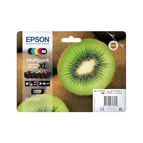 Epson 202 Serie Kiwi, Cartuccia Originale Getto D'Inchiostro Claria Premium, Formato Standard, Multipack 5 Colori