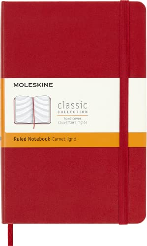 Moleskine Classic Notebook, Taccuino A Righe, Copertina Rigida E Chiusura Ad Elastico, Formato Medium 11,5 X 18 Cm, Colore Rosso Scarlatto, 208 Pagine