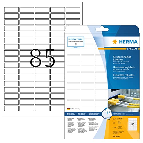 Herma Etichette Per Marcatura, 37 X 13 Mm, Etichette Adesive A4 Per Stampante, 85 Etichette Per Foglio, Bianco