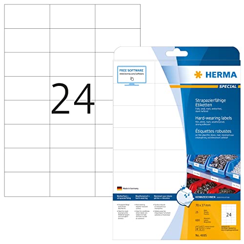 Herma Etichette Impermeabili, 70 X 37 Mm, Etichette Adesive A4 Per Stampante, 24 Etichette Per Foglio, Bianco