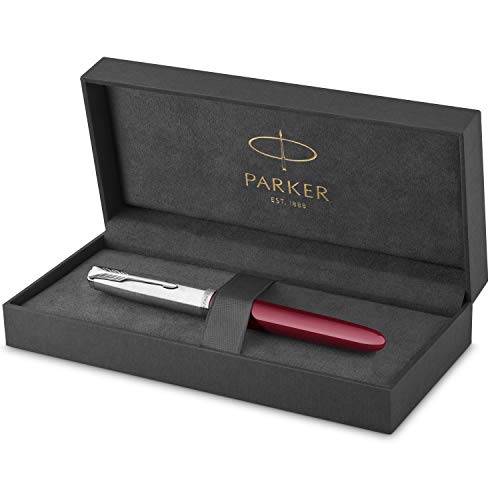 Parker 51 Penna Stilografica, Corpo Rosso (Borgogna) Con Finiture Cromate, Pennino Medio Con Cartuccia Di Inchiostro Nero, Confezione Regalo