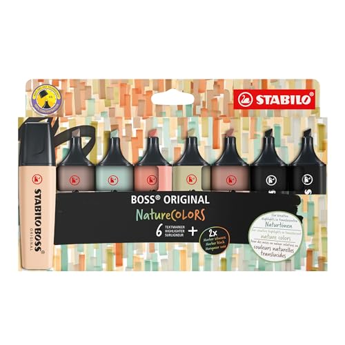 Evidenziatore - Stabilo Boss Original Naturecolors - Astuccio Da 8 - 2 X Nero/Sabbia/Cenere/Foglia Di Tè/Terra Di Siena/Verde Oliva/Fava Di Cacao