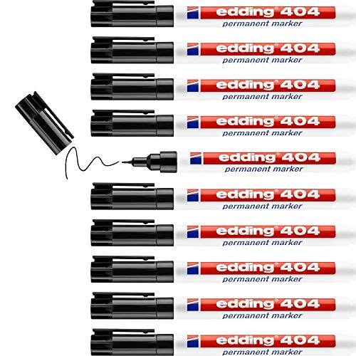 Edding 404 Marcatore Permanente, Nero, Scatola 10Pz, Punta Tonda Extra Fine 0,75 Mm, Impermeabile, Asciugatura Rapida Senza Sbavature, Per Cartone, Pl