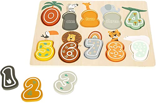 Small Foot 11702 Puzzle Tematico Numeri Safari Con Motivi Di Animali In Legno, A Partire Dai 12 Mesi Puzzles