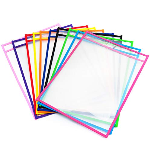 A4 Dry Erase Pocket, Diealles Shine 10Pcs Resuable Dry Erase Pocket Riutilizzabile Tasche Pulite Forniture Di Cartoleria Per Office School (Colori Ass