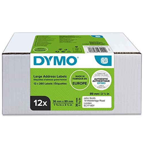 Dymo Lw Etichette Originali Per Indirizzi Grandi, 36X89 Mm, 12 Rotoli Da 130 Etichette Facili Da Staccare (1.560 Pezzi), Autoadesive, Per Etichettatri