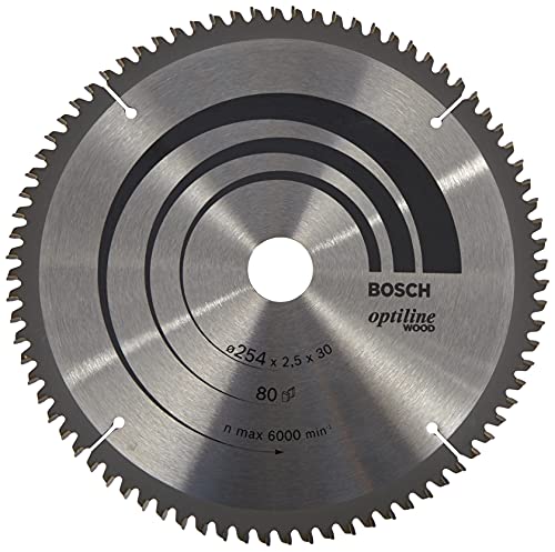 Bosch Accessories 1X Lama Per Sega Circolare Optiline For Wood (Per Legno, Ø 254 X 2.5 30 Mm, 80 Denti, Accessorio Circolare)