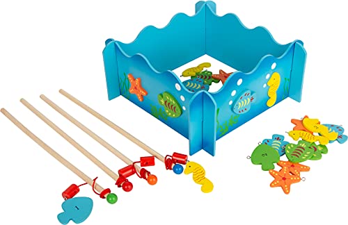 8196 Gioco Della Pesca «Mondi Di Mare» Small Foot, In Legno, Gioco Magnetico Con Contenitore Per La Pesca Degli Elementi, Quattro Canne Da Pesca E Pes