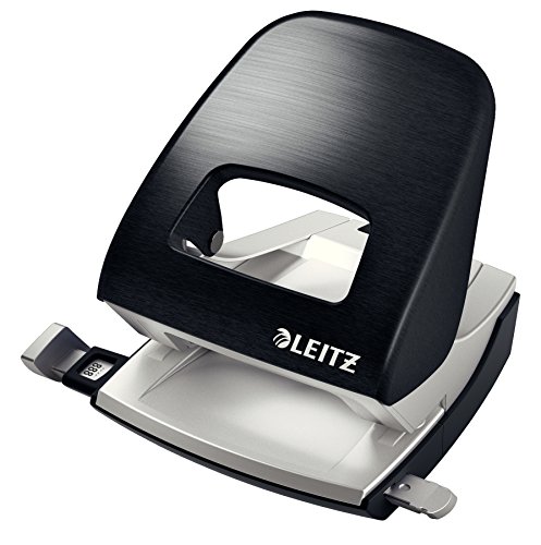 Leitz Pratica Perforatrice Da Ufficio, Capacità Fino A 30 Fogli, Nero (Satinato), Metallo, Guida Di Arresto Con Barra Di Selezione Del Formato, Gamma