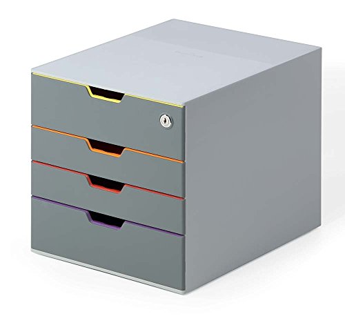 Durable 760627 Varicolor 4 Safe, Cassettiera Con 4 Cassetti, 1 Con Serratura, Porta Etichetta Rimovibile, 280 X 292 X 356 Mm