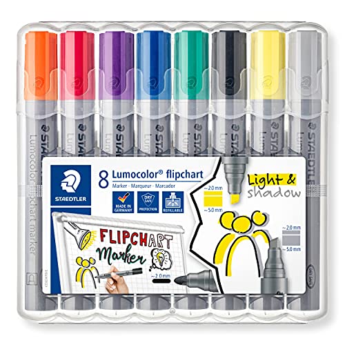Staedtler Lumocolor 356 Swp8 - Pennarelli Per Lavagna A Fogli Mobili, 8 Pezzi, Colori Assortiti