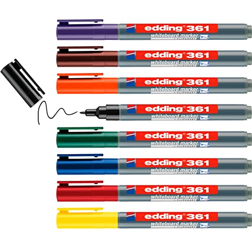 Edding 361 Marcatore Per Lavagne Bianche Punta Tonda; Astuccio 8 Pz.; Colori Nero, Rosso, Blu, Verde, Giallo, Arancione, Marrone, Viola; Tratto 1Mm