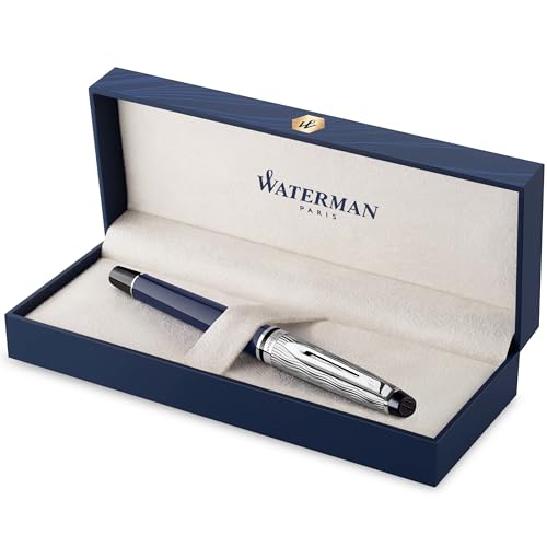 Waterman Expert Penna Stilografica | Laccatura Blu E Metallo | Cappuccio Cesellato | Pennino Medio In Acciaio Inossidabile | Inchiostro Blu | Confezio