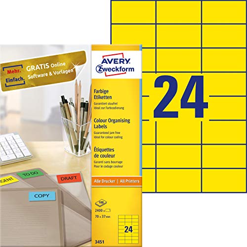 Avery 3451 Etichetta Laser/Inchiostro 70X37, Giallo
