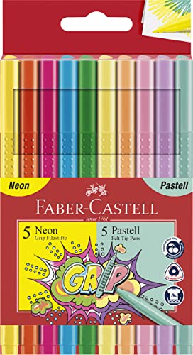 Faber-Castell Faber Castell 155310 - Pennarello Grip Colour Neon & Pastell, In Confezione Da 10 10Er Etui (Neon Pastell)