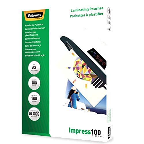 Fellowes 5351205 Pouches Lucide Impress100, Formato A3, 100 Micron, Confezione Da 100 Pezzi