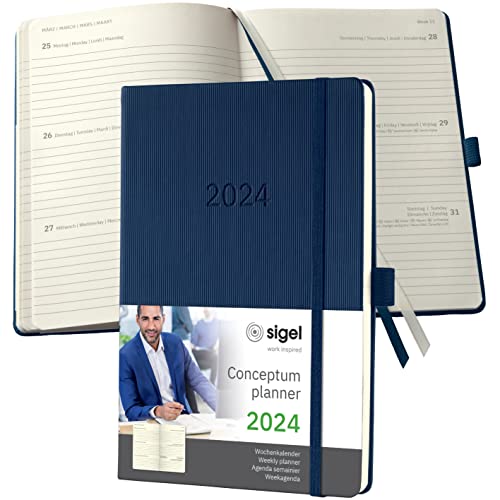 Sigel C2462 Conceptum Agenda Settimanale 2024, Circa A5, Blu Scuro, Copertina Rigida, 2 Pagine = 1 Settimana, 192 Pagine