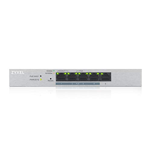 Zyxel Switch Web Managed Poe+, 5 Porte Gigabit Con 60 Watt Budget, Garanzia A Vita [Gs1200-5Hpv2]