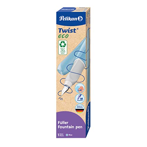 Pelikan Twist Eco Blue, Penna Stilografica Ergonomica, Per Destrimani E Mancini, Per Scuola E Ufficio, Pennino M Acciaio Inossidabile, Cartuccia Blu L