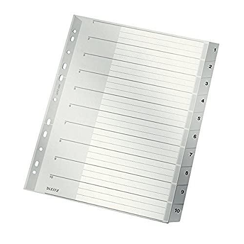Leitz Rubrica Con Tasti 1-10, Formato A4, Formato Extra Largo, Grigio, Divisori In Polipropilene Robusto Con Pagina Indice, 12800000