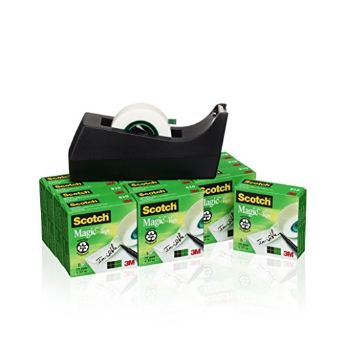 Scotch Dispenser Ricaricabile E 12 Rotoli Di Nastro Adesivo 3M Magic Tape, Nero, 19 Mm X 33 M
