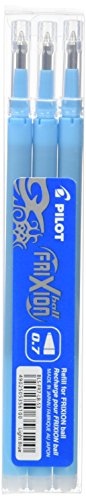 Pilot Frixion, Ricarica Penna Roller Con Larghezza Tratto 0,7 Mm E Inchiostro Azzurro, Confezione Da 3 Pezzi