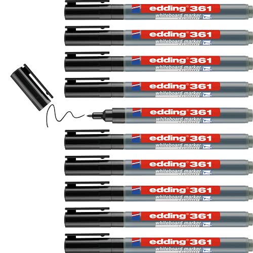 Edding 361 Marcatore Per Lavagna Bianca - Nero - Conf. 10 Pz - Punta Tonda 1 Mm - Pennarello Cancellabile A Secco - Anche Per Lavagne A Fogli Mobili,