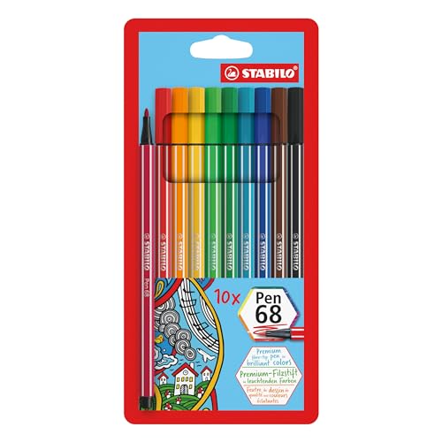Pennarello Premium - Stabilo Pen 68 - Astuccio Da 10 - Colori Assortiti