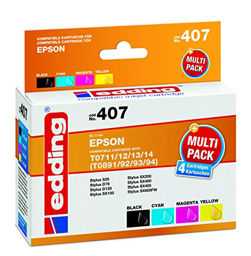 Edding Multipacco Cartucce (Sostituisce Epson T0711, 712, 713, 714), Tre Colori