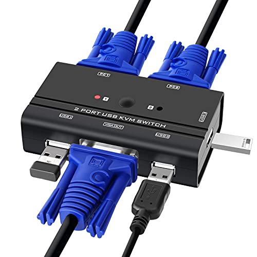 Kvm Switch, Usb E Vga Commutatore Con 2 Cavi Kvm, Per Pc Monitor Tastiera Mouse Scanner Stampante