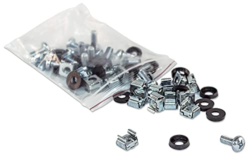Intellinet Cage Nut Set (50 Pack) M6 Nuts Bolts And Washers Suitable For Network Cabinets/Server Racks Plastic Storage Jar