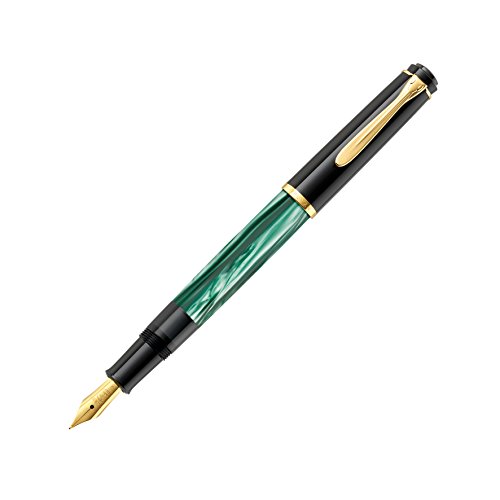 Pelikan 801768 - Penna Stilografica Linea M200 Classic, Verde Marmorizzato/Nero, Dettagli Oro 24K, Pennino In Acciaio Inossidabile, Dimensione Ef