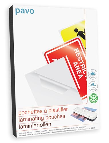 Pavo 8005376 Buste Per Plastificazione, 2 X 100 Micron, Formato A4, Confezione Da 100, 2X100 Mic