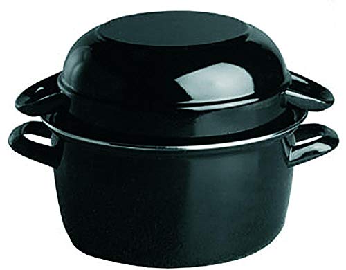 Aps Mussel Pot, Pentola Per Cozze Da 2 Kg, Seafood Pot, Mussel Serving Pot, Mussel Pot In Acciaio Smaltato Nero, Capacità: 5,2 Litri, 26,5 X 33 Cm, Al