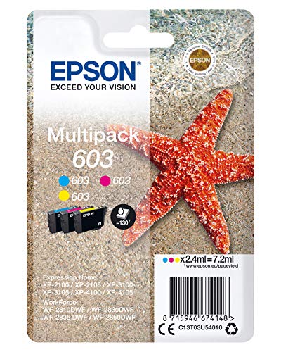 Epson Serie 603 Stella Marina - Cartucce Originali Per Stampante Getto D'Inchiostro, Multipack 3 Colori (Ciano, Magenta, Giallo) Formato Std, Stampe C
