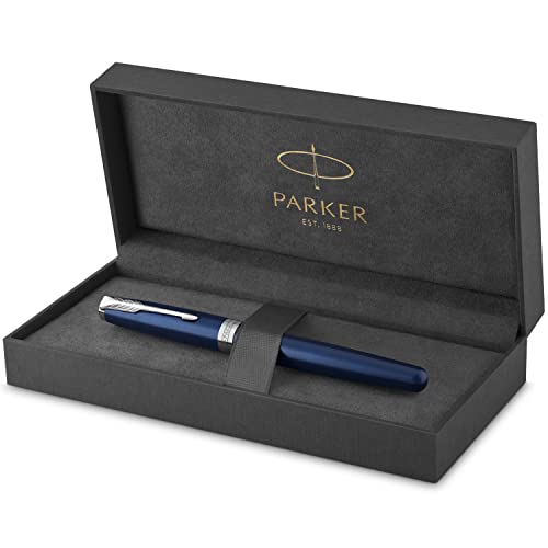 Parker Sonnet Penna Stilografica, Laccatura Di Colore Blu Con Finiture In Palladio, Pennino Medio, Confezione Regalo