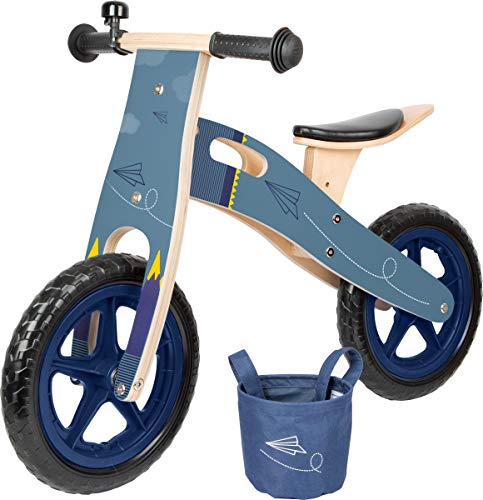 Small Foot 11614 Biciclettina Blu Aereo Di Carta, In Legno, I Con Sedile Regolabile E Pneumatici Gommati, Giocattoli Ragazzi, Normale