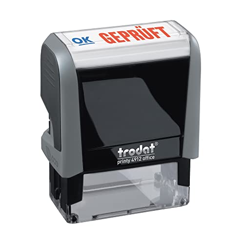 Trodat 4912 - Timbro Office Printy, Con Scritta "Ok/Geprüft" (Approvato), Pronto All'Uso, Colore Grigio