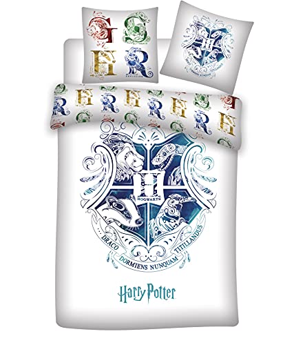 Harry Potter Duvet Cover 140 X 200 Cm + Pillowcase 63 X 63 Cm, Cartoni Animati, Colore Bianco, Rendement Standard, 189719