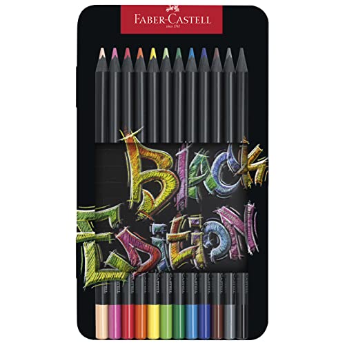 Faber-Castell 116413 - Matite Colorate Blackwood, Black Edition, Astuccio Da 12 Pezzi In Metallo