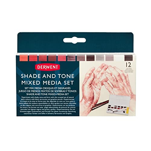 Derwent Shade & Tone Set Di 16 Pezzi Con Tavolozza Da 12 X Colori Misti Inktense, Graphitint, Carboncino E Pastello, 1 X Matita Terracotta, 1 X Matita