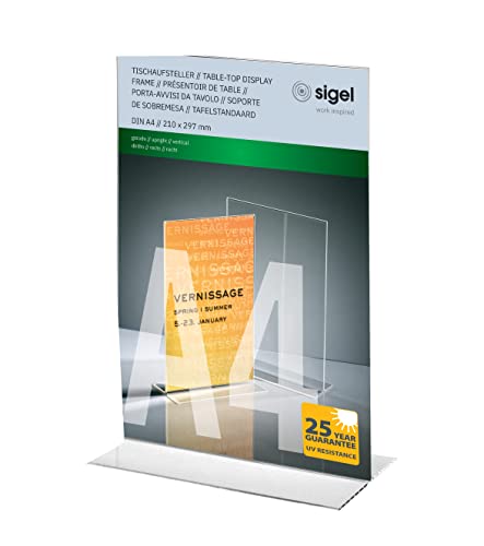 Sigel Ta220 Porta-Avvisi Da Tavolo / Porta-Brochure Da Banco, Con Base A T, Acrilico, Per A4