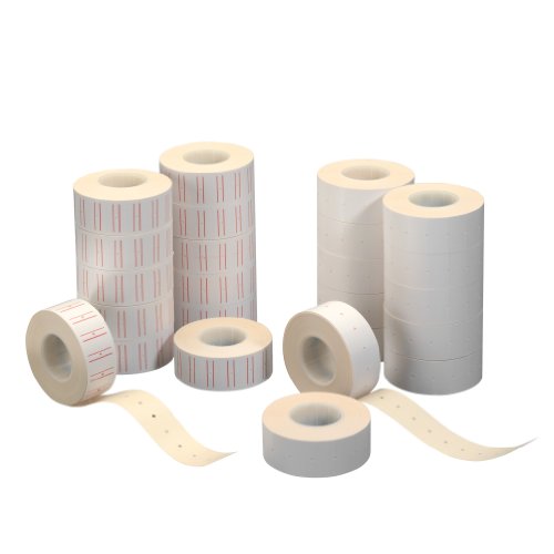 Herlitz 1605294-1 Riga, 12 Rotoli Con 1.200 Etichette Per 12 Rotoli, Colore Bianco O Bianco Con 2 Barre Rosse