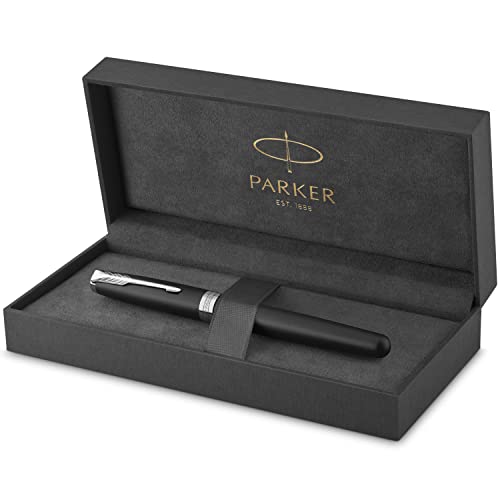 Parker Sonnet Penna Stilografica, Laccatura Di Colore Nero Opaco Con Finiture In Palladio, Pennino Medio, Confezione Regalo