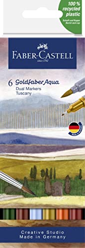 Faber-Castell 164521 - Goldfaber Aqua Dual Marker, Toscana, Con Punta A Pennello E Punta Fineliner, Confezione Da 6